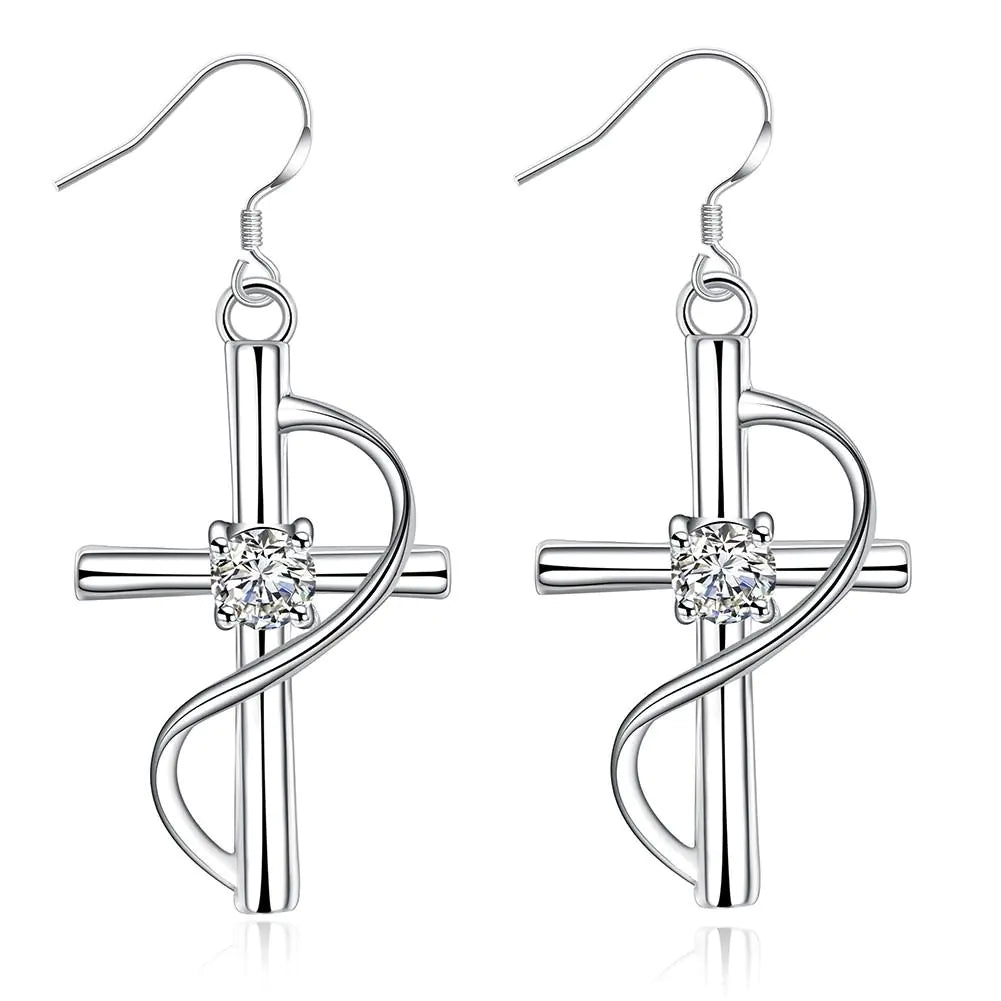 Women’s Cross Earrings with Diamonds – Elegant Long Drop Gold & Silver Jewelry