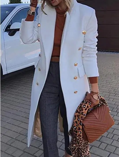 Women's Long Wool Coat with Buttons | Elegant and Warm Wool Outerwear for Women