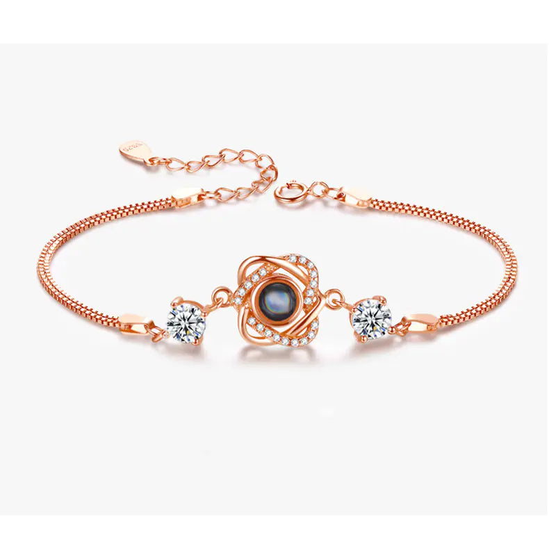 925 Silver Double Heart Projection Bracelet – Personalized Photo Jewelry for Women