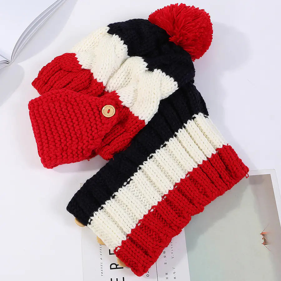 Knit Hat and Neck Warmer Mask Set with Fleece Lining