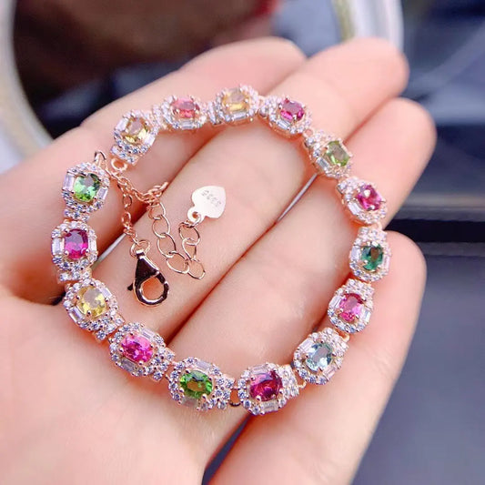 925 Sterling Silver Bracelet with Natural Tourmaline Inlay – Elegant Gemstone Jewelry for Women